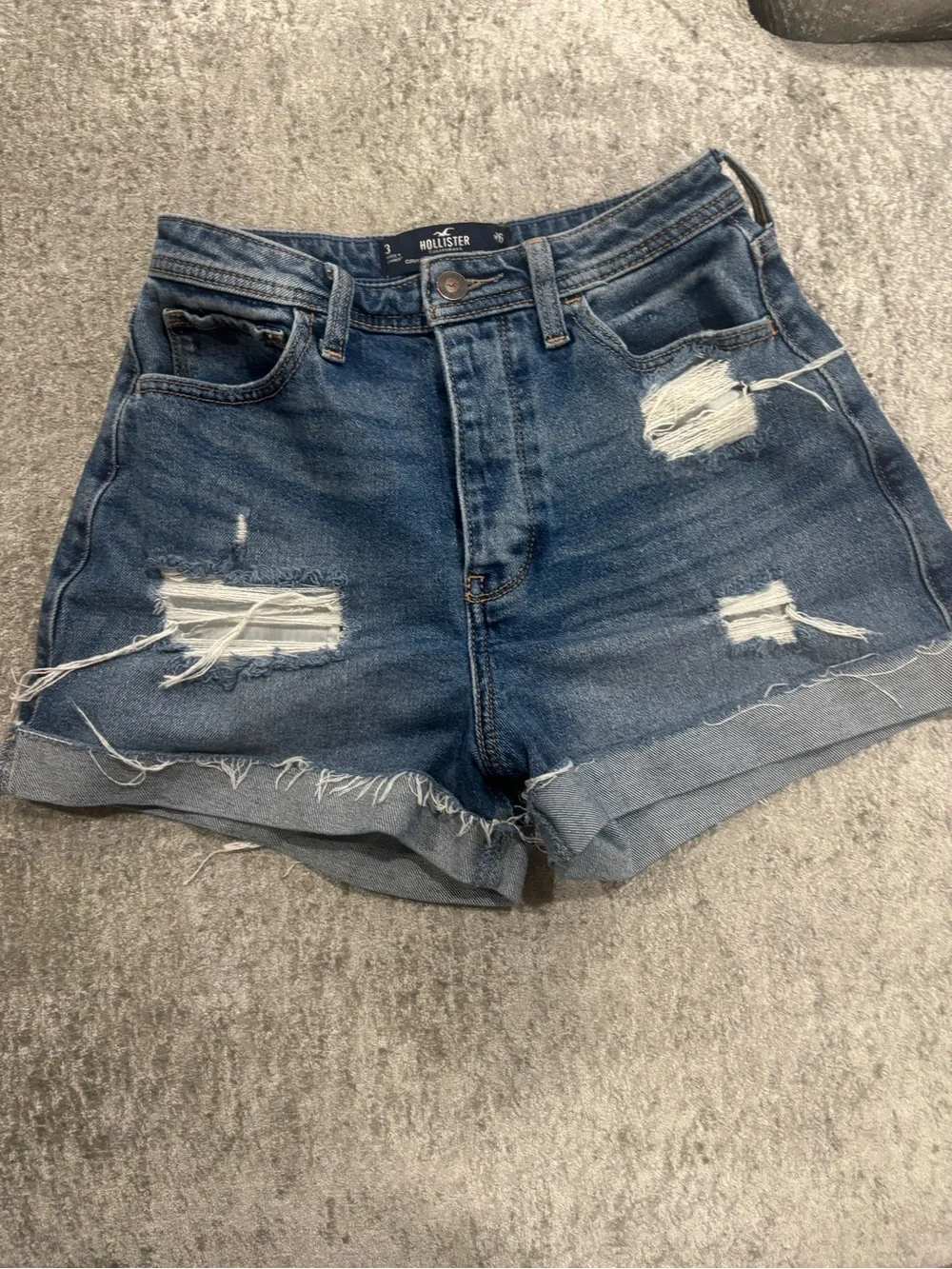 Hollister High-Rise Distressed Denim Shorts - Blue - Picture 3 of 5